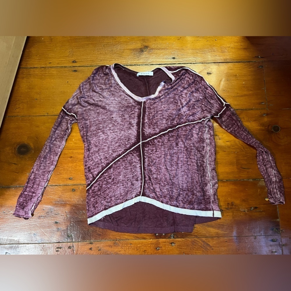 Kokun XS/S cashmere bamboo overdyed seam purple vino symetrical long sleeve top